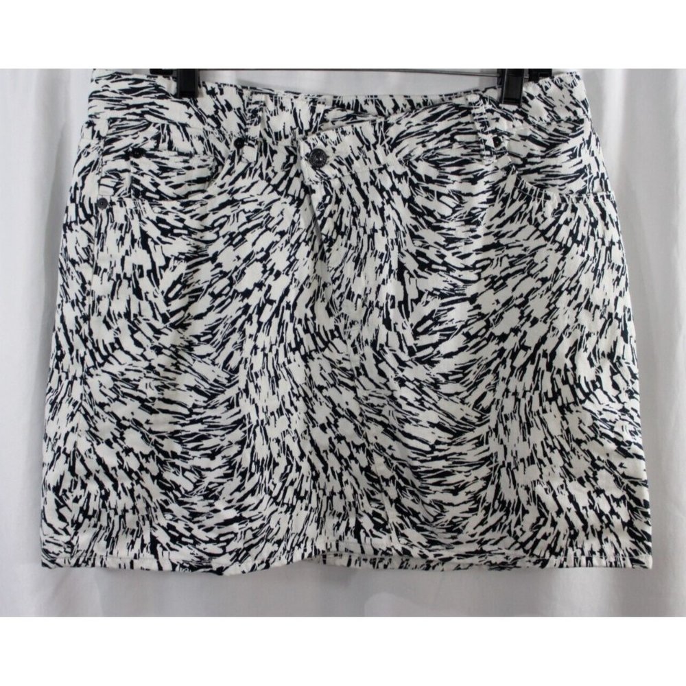 7 For All Mankind Womens Black White Asymmetrical Waist Denim Skirt 32